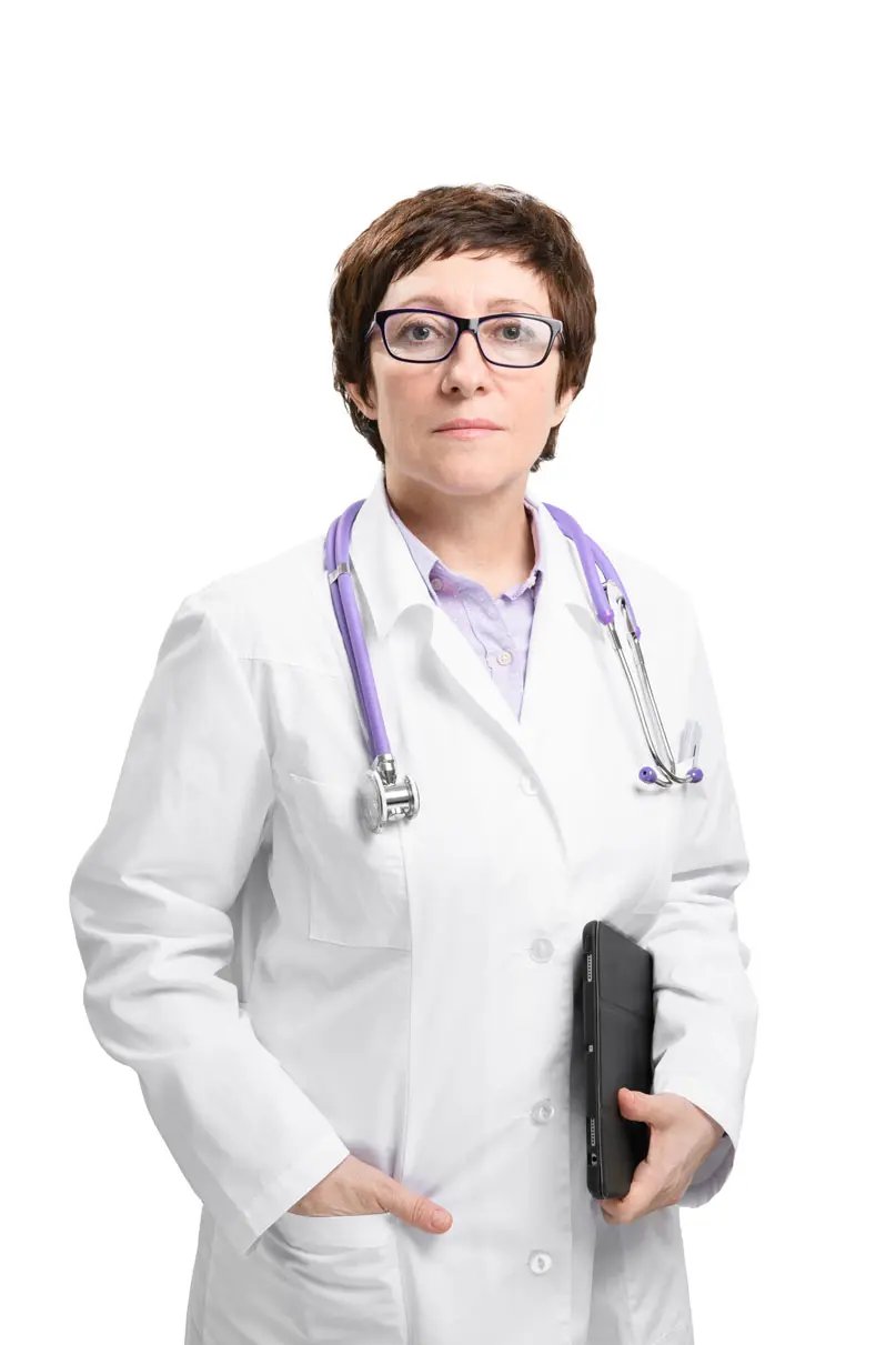 Woman Doctor With Stethoscope And Folder Isolated X8A36GZ